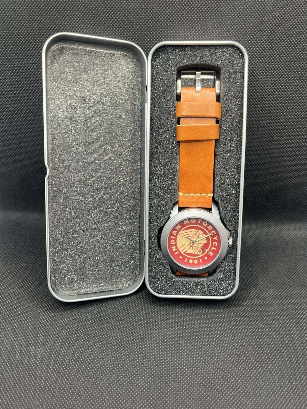 Indian Motorcycle 1901 Logo Leather Band Wrist Watch with Presentation Tin